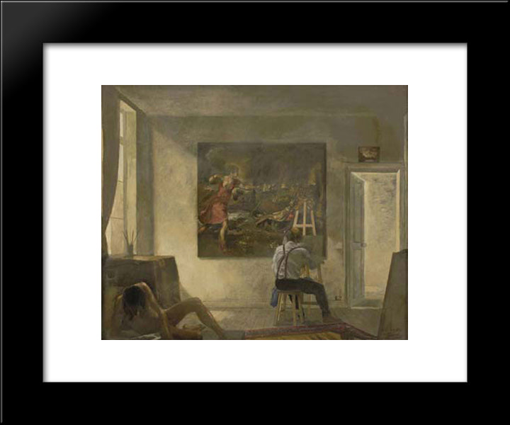 Copying Titian 20x24 Black Modern Wood Framed Art Print Poster by Tsaroychis, Yiannis