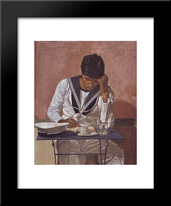 Mariner Reading On Pink Background 20x24 Black Modern Wood Framed Art Print Poster by Tsaroychis, Yiannis