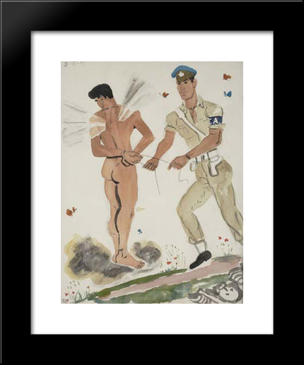 Military Policeman Arresting The Spirit 20x24 Black Modern Wood Framed Art Print Poster by Tsaroychis, Yiannis
