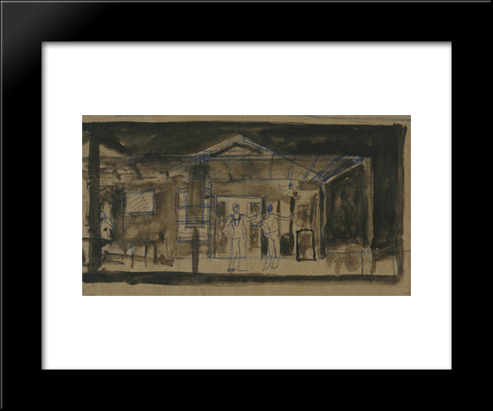 Taverna At Perama With Dancing To A Juke Box 20x24 Black Modern Wood Framed Art Print Poster by Tsaroychis, Yiannis