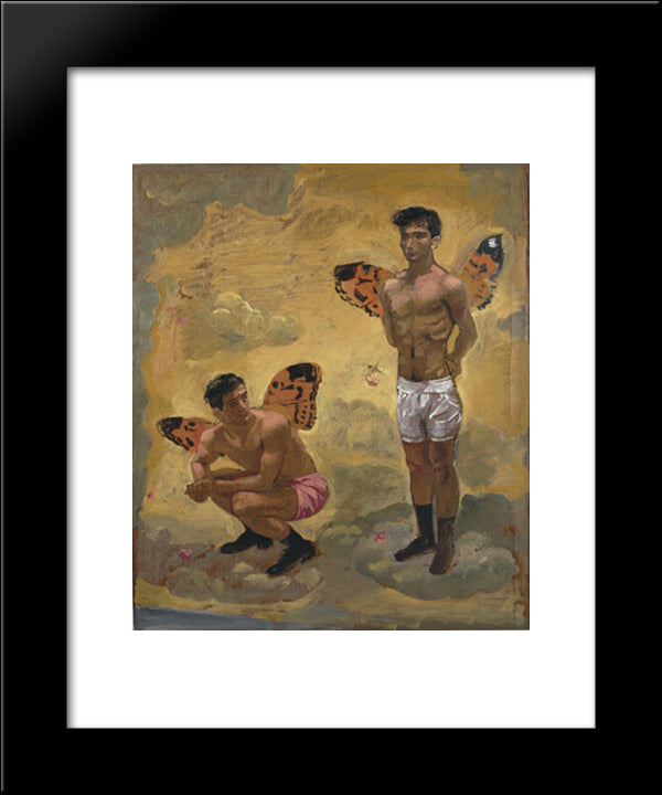 Two Men With Butterfly Wings , Black Shoes 20x24 Black Modern Wood Framed Art Print Poster by Tsaroychis, Yiannis