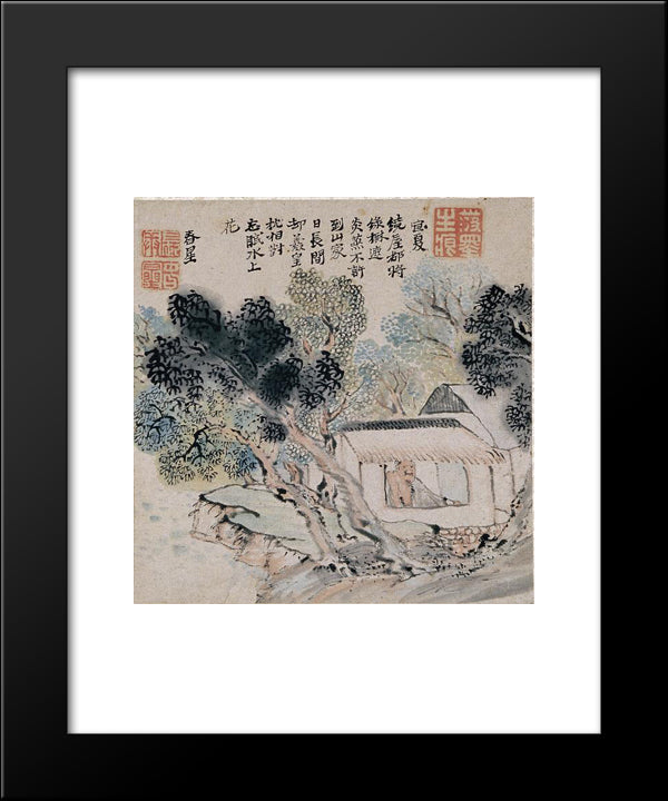 Enjoyment Of Summer Scenery 20x24 Black Modern Wood Framed Art Print Poster by Buson, Yosa