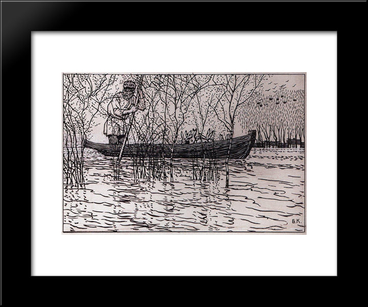 Illustration For Nikolay Nekrasov Poem Grandfather Mazay And The Hares 20x24 Black Modern Wood Framed Art Print Poster by Kustodiev, Boris