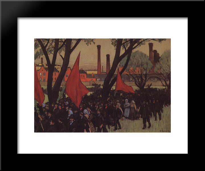 May Day Demonstration In Putilov 20x24 Black Modern Wood Framed Art Print Poster by Kustodiev, Boris