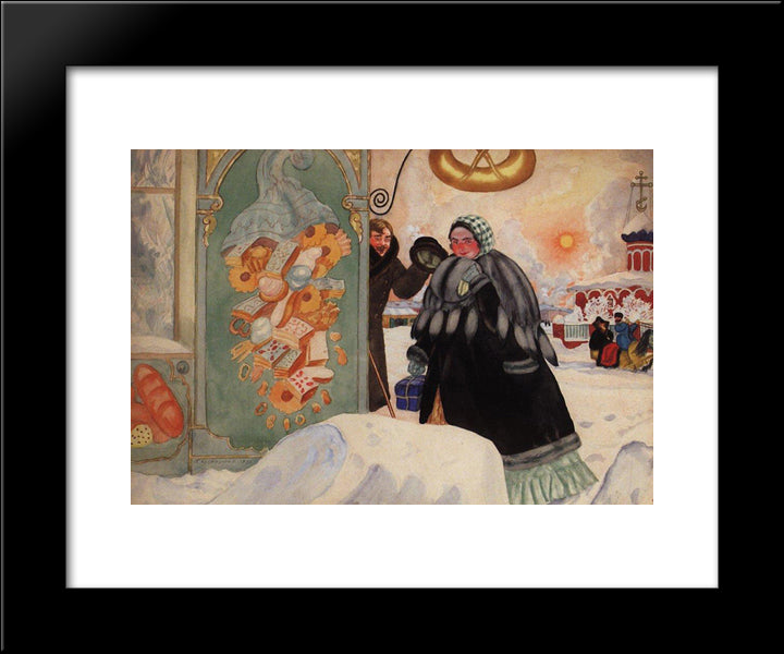 Meeting On The Corner 20x24 Black Modern Wood Framed Art Print Poster by Kustodiev, Boris