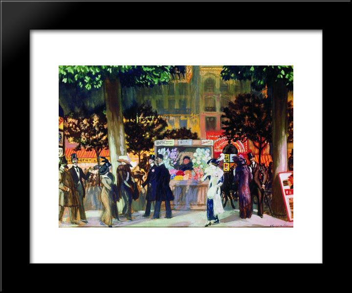 Paris Boulevard At Night 20x24 Black Modern Wood Framed Art Print Poster by Kustodiev, Boris