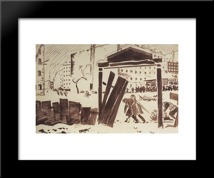 Petrograd In 1919 20x24 Black Modern Wood Framed Art Print Poster by Kustodiev, Boris