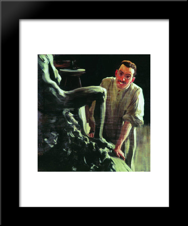 Portrait Of A Sculptor And Painter D.S. Stelletsky 20x24 Black Modern Wood Framed Art Print Poster by Kustodiev, Boris