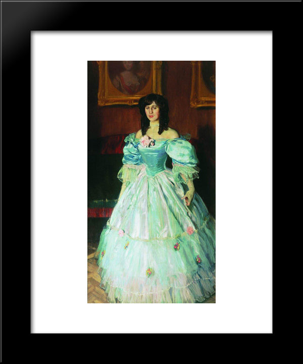 Portrait Of A Woman In Blue (Portrait P. Sudkovskaya) 20x24 Black Modern Wood Framed Art Print Poster by Kustodiev, Boris