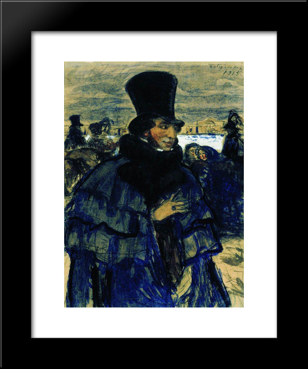 Portrait Of Alexander Pushkin On The Neva Embankment 20x24 Black Modern Wood Framed Art Print Poster by Kustodiev, Boris