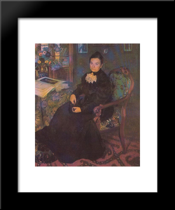 Portrait Of E.Kustodieva, Artist'S Mother 20x24 Black Modern Wood Framed Art Print Poster by Kustodiev, Boris