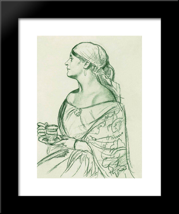 Portrait Of L.I. Shetalova (Woman With A Cup) 20x24 Black Modern Wood Framed Art Print Poster by Kustodiev, Boris
