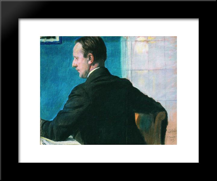 Portrait Of M.V. Dobuzhinsky 20x24 Black Modern Wood Framed Art Print Poster by Kustodiev, Boris
