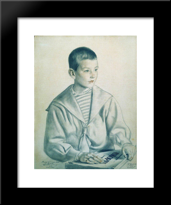 Portrait Of Mitya Shostakovich 20x24 Black Modern Wood Framed Art Print Poster by Kustodiev, Boris