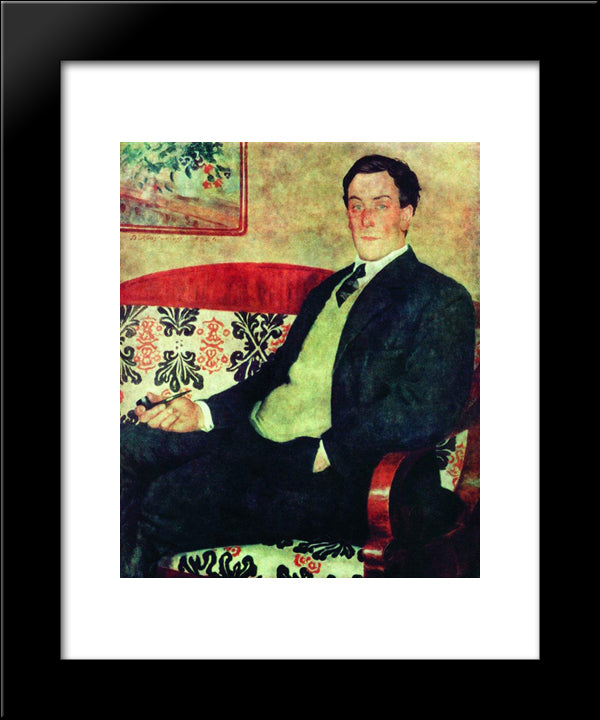 Portrait Of Peter Kapitza 20x24 Black Modern Wood Framed Art Print Poster by Kustodiev, Boris