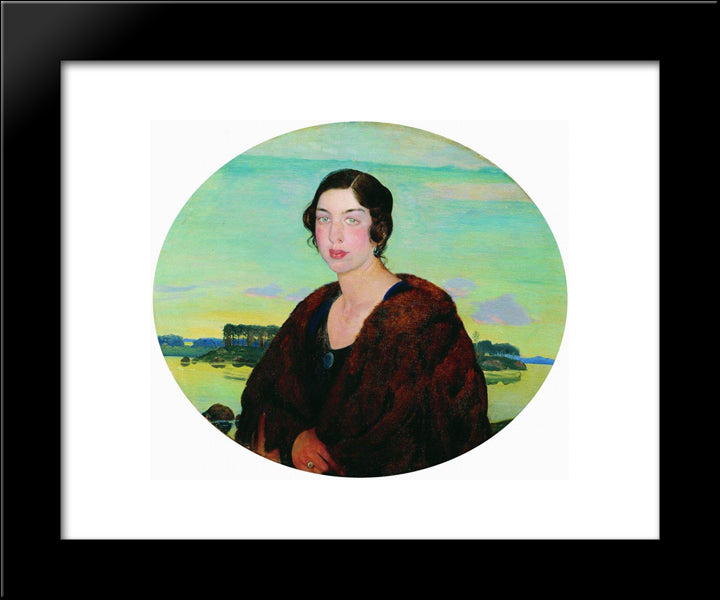 Portrait Of Pianist Rachel Slonimskaya 20x24 Black Modern Wood Framed Art Print Poster by Kustodiev, Boris
