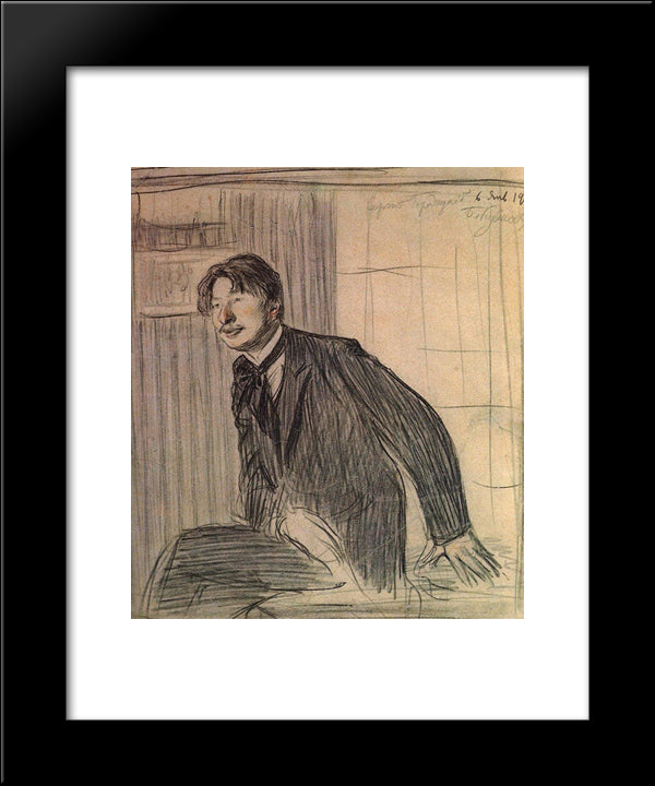 Portrait Of The Poet Sergey Gorodetsky 20x24 Black Modern Wood Framed Art Print Poster by Kustodiev, Boris