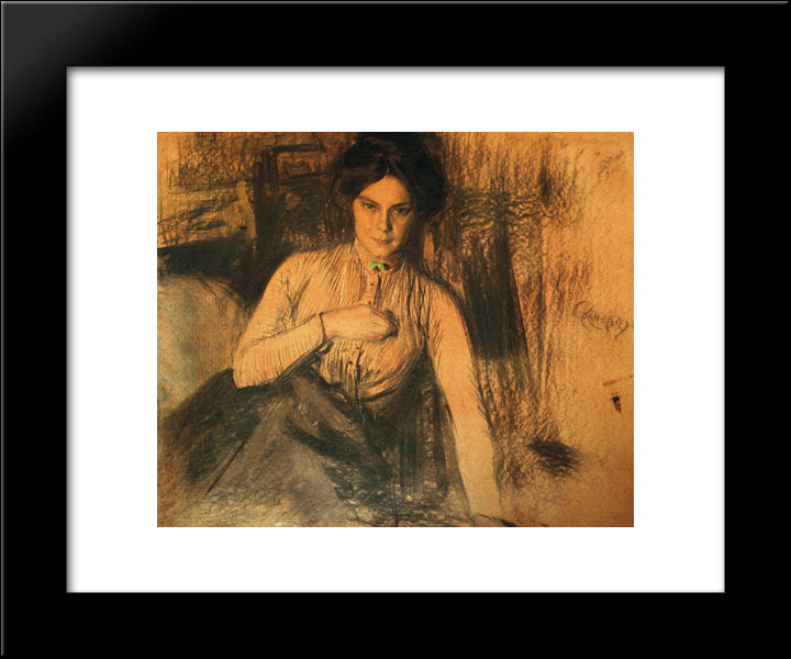 Portrait Of Z.E. Roze 20x24 Black Modern Wood Framed Art Print Poster by Kustodiev, Boris