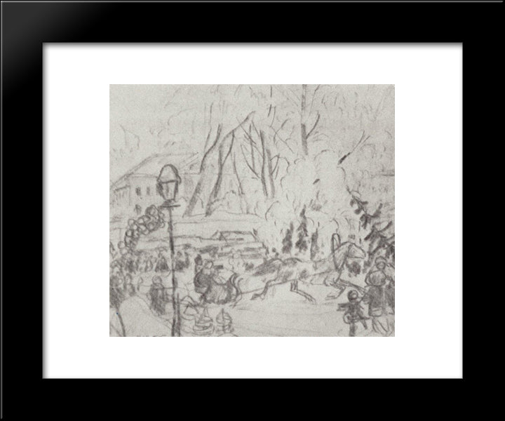 Preparatory Drawing For The Painting Christmas Bargain 20x24 Black Modern Wood Framed Art Print Poster by Kustodiev, Boris