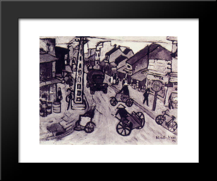 Hanoi Street 20x24 Black Modern Wood Framed Art Print Poster by Xuan Phai, Bui