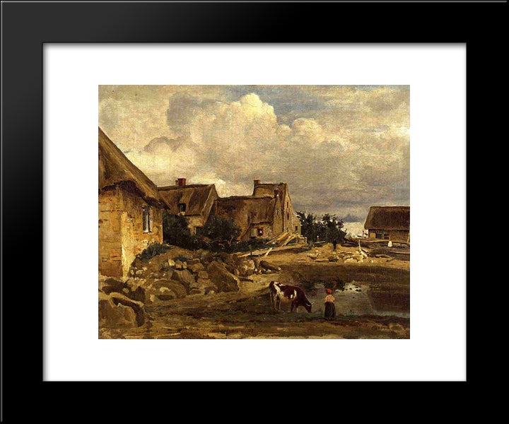 A Farmyard Near Fontainebleau 20x24 Black Modern Wood Framed Art Print Poster by Corot, Jean Baptiste Camille