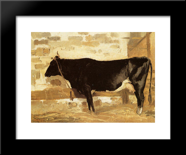 Cow In A Stable (Also Known As The Black Cow) 20x24 Black Modern Wood Framed Art Print Poster by Corot, Jean Baptiste Camille