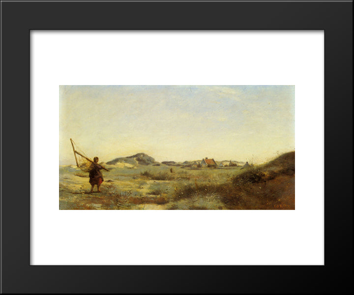Dunkirk A Fisherwoman With Shrimp 20x24 Black Modern Wood Framed Art Print Poster by Corot, Jean Baptiste Camille