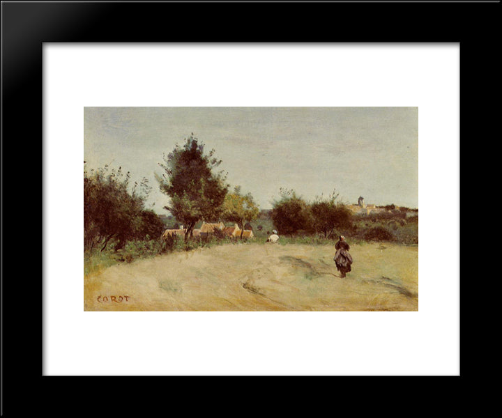 Field Above The Village (Marcoussis) 20x24 Black Modern Wood Framed Art Print Poster by Corot, Jean Baptiste Camille