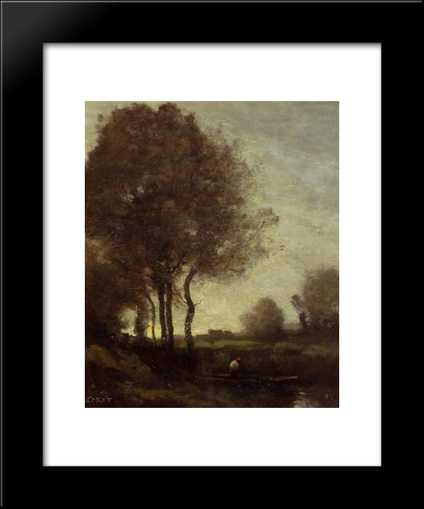 Fishermen In A Boat 20x24 Black Modern Wood Framed Art Print Poster by Corot, Jean Baptiste Camille