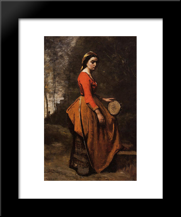 Gypsy With A Basque Tamborine 20x24 Black Modern Wood Framed Art Print Poster by Corot, Jean Baptiste Camille