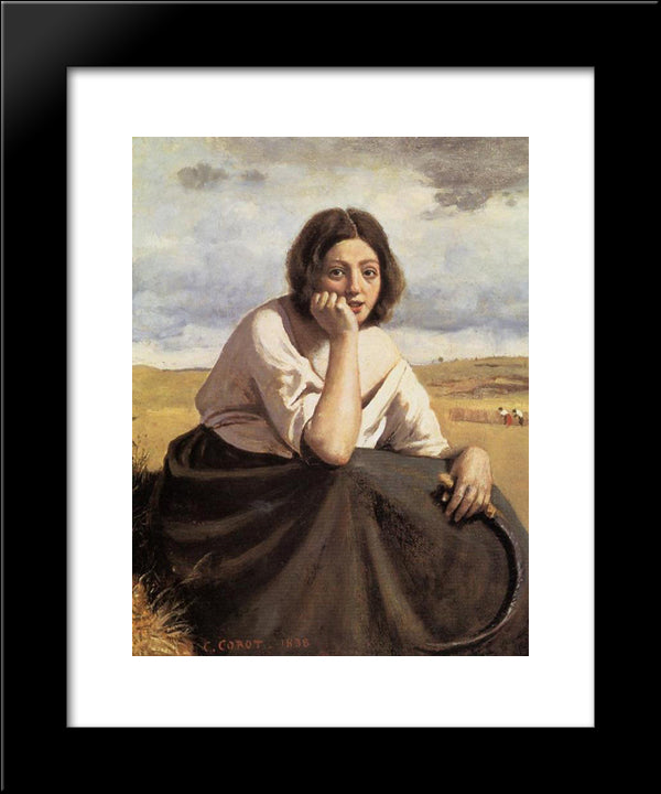 Harvester Holding Her Sickle 20x24 Black Modern Wood Framed Art Print Poster by Corot, Jean Baptiste Camille