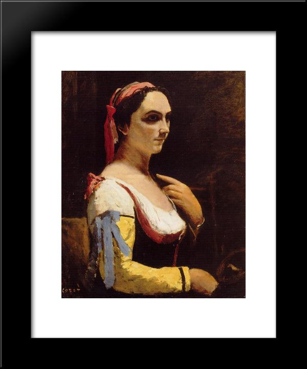 Italian Woman With A Yellow 20x24 Black Modern Wood Framed Art Print Poster by Corot, Jean Baptiste Camille
