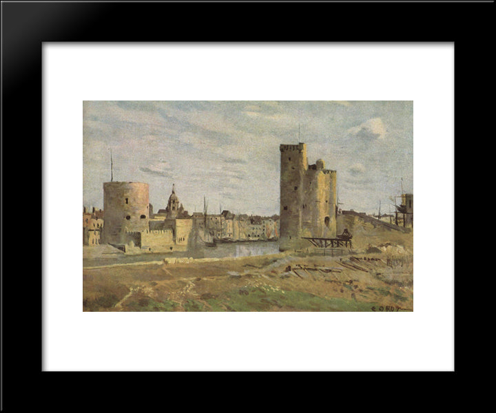 La Rochelle, Harbor Entrance 20x24 Black Modern Wood Framed Art Print Poster by Corot, Jean Baptiste Camille