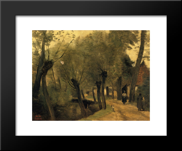 Labuissiere, Near Bethune (Pas De Calais) Lane Bordered By Willows 20x24 Black Modern Wood Framed Art Print Poster by Corot, Jean Baptiste Camille