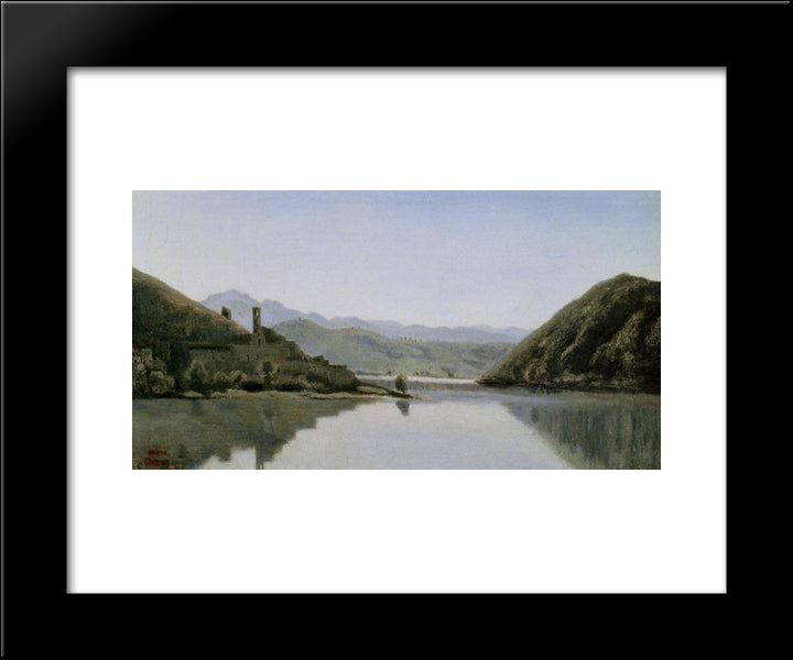 Lake Piediluco 20x24 Black Modern Wood Framed Art Print Poster by Corot, Jean Baptiste Camille