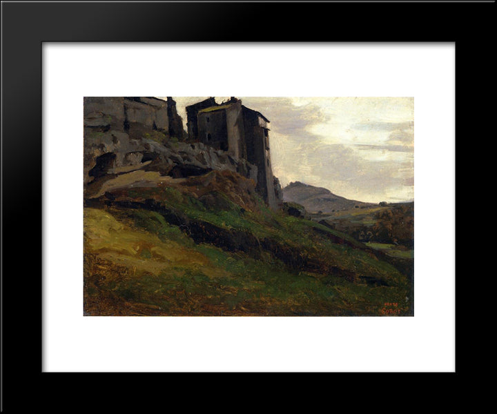 Marino, Large Buildings On The Rocks 20x24 Black Modern Wood Framed Art Print Poster by Corot, Jean Baptiste Camille
