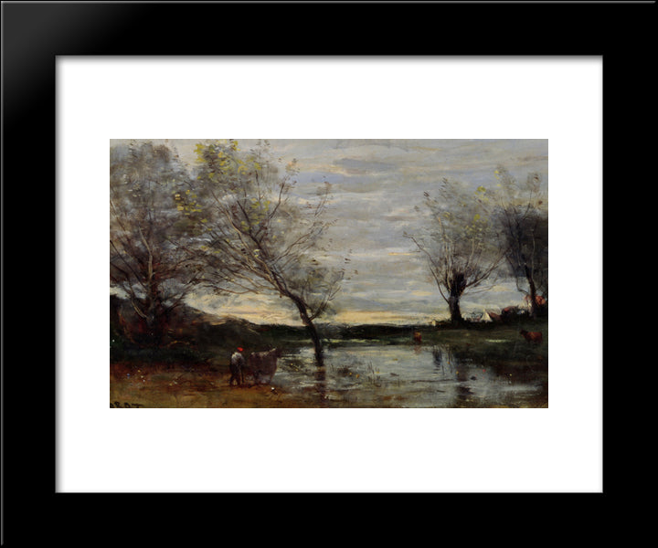 Marshy Pastures 20x24 Black Modern Wood Framed Art Print Poster by Corot, Jean Baptiste Camille