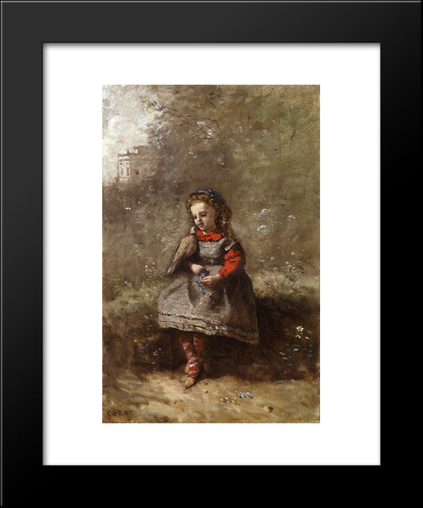 Mlle. Leotine Desavary Holding A Turtledove 20x24 Black Modern Wood Framed Art Print Poster by Corot, Jean Baptiste Camille