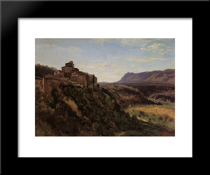 Papigno, Buildings Overlooking The Valley 20x24 Black Modern Wood Framed Art Print Poster by Corot, Jean Baptiste Camille