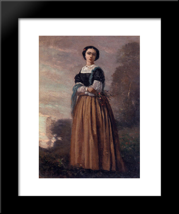 Portrait Of A Standing Woman 20x24 Black Modern Wood Framed Art Print Poster by Corot, Jean Baptiste Camille