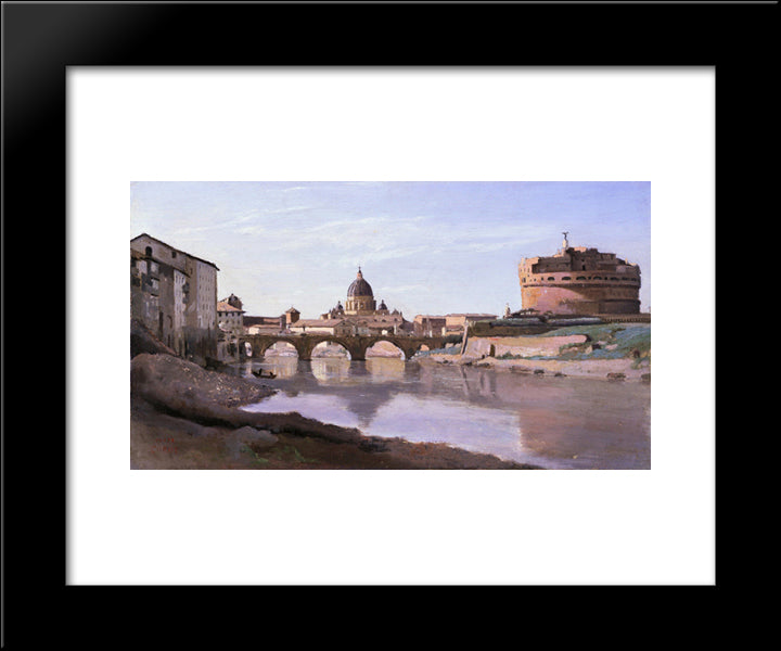 Rome, Castle Sant Angelo 20x24 Black Modern Wood Framed Art Print Poster by Corot, Jean Baptiste Camille