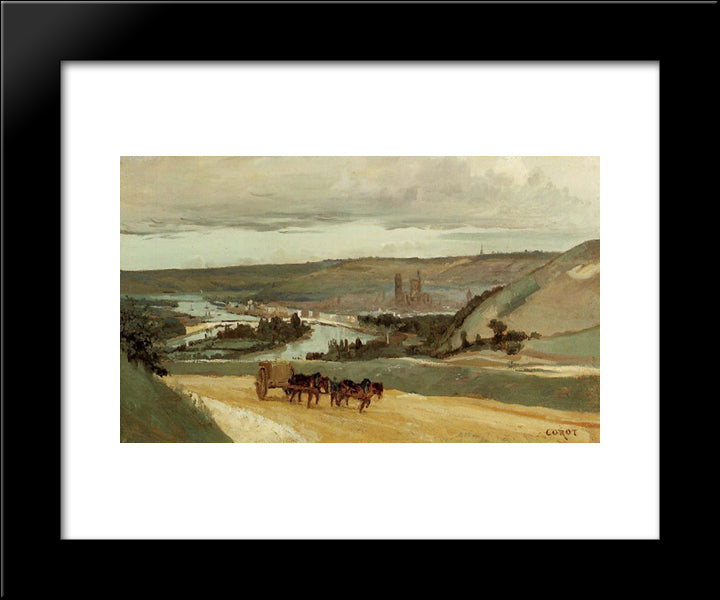 Rouen Seen From Hills Overlooking The City 20x24 Black Modern Wood Framed Art Print Poster by Corot, Jean Baptiste Camille