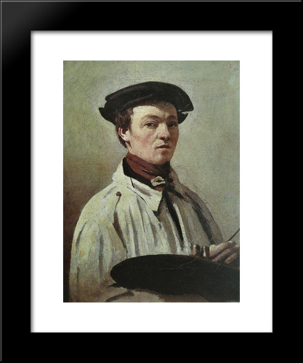 Self Portrait 20x24 Black Modern Wood Framed Art Print Poster by Corot, Jean Baptiste Camille