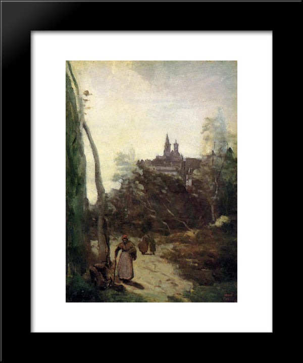 Semur, The Path From The Church 20x24 Black Modern Wood Framed Art Print Poster by Corot, Jean Baptiste Camille