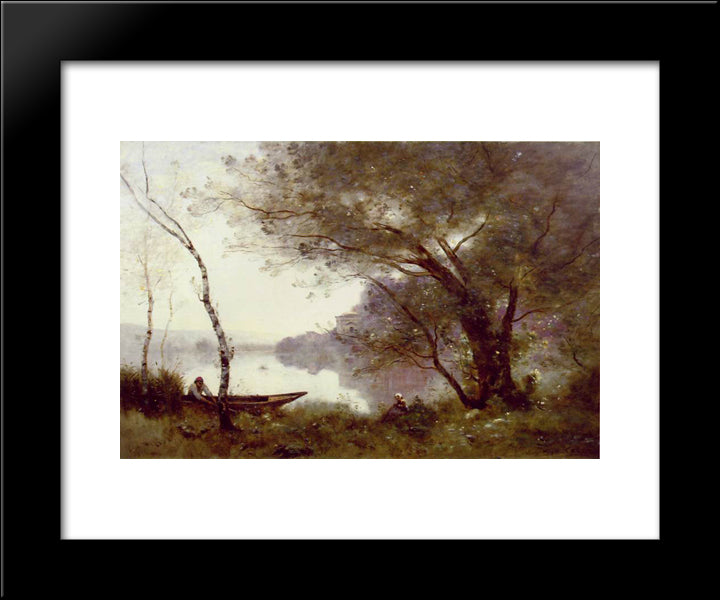 The Boatman Of Mortefontaine 20x24 Black Modern Wood Framed Art Print Poster by Corot, Jean Baptiste Camille