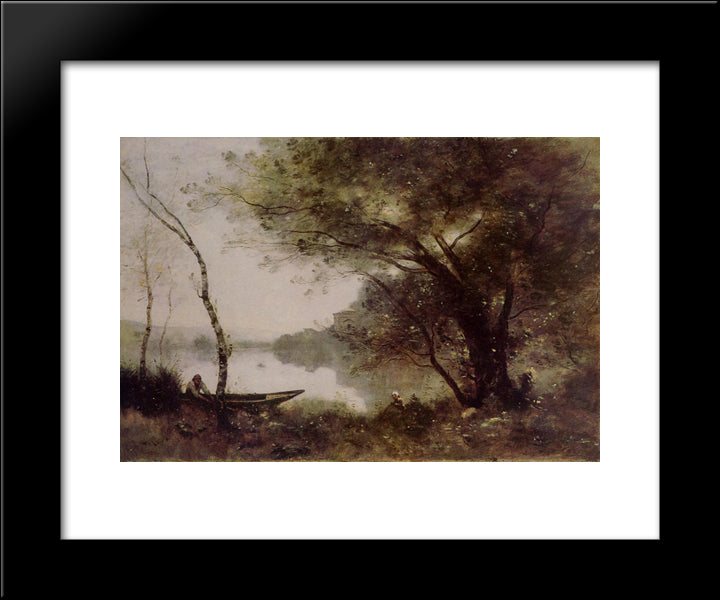The Boatmen Of Mortefontaine 20x24 Black Modern Wood Framed Art Print Poster by Corot, Jean Baptiste Camille