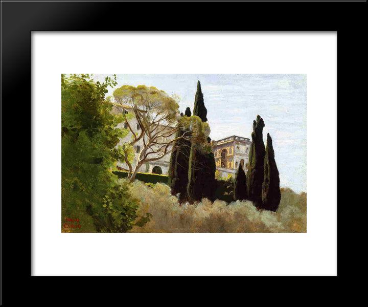The Facade Of The Villa D Este At Tivoli, View From The Gardens 20x24 Black Modern Wood Framed Art Print Poster by Corot, Jean Baptiste Camille