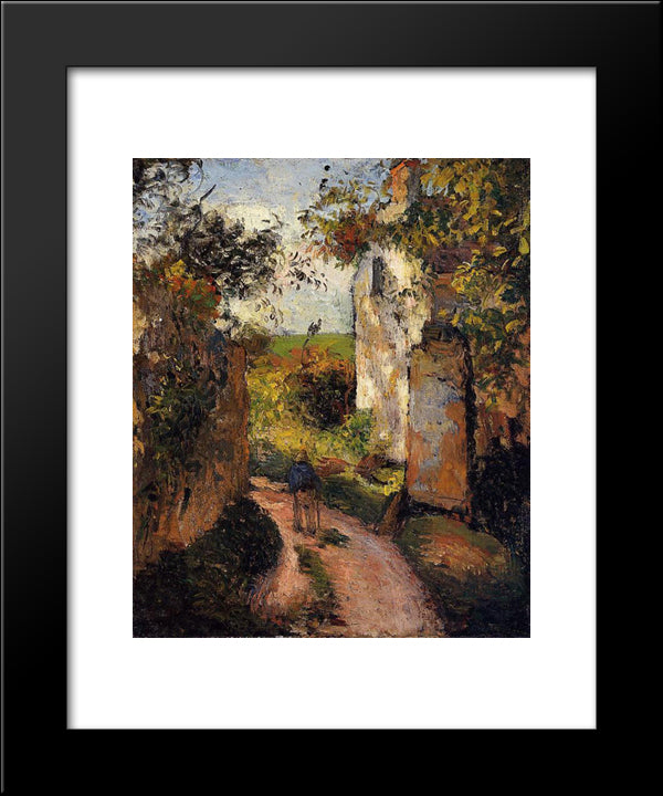 A Peasant In The Lane At Hermitage, Pontoise 20x24 Black Modern Wood Framed Art Print Poster by Pissarro, Camille