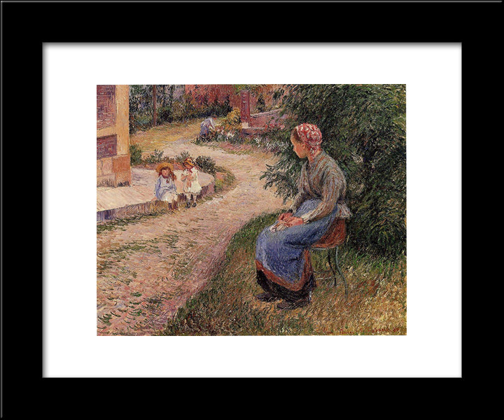 A Servant Seated In The Garden At Eragny 20x24 Black Modern Wood Framed Art Print Poster by Pissarro, Camille