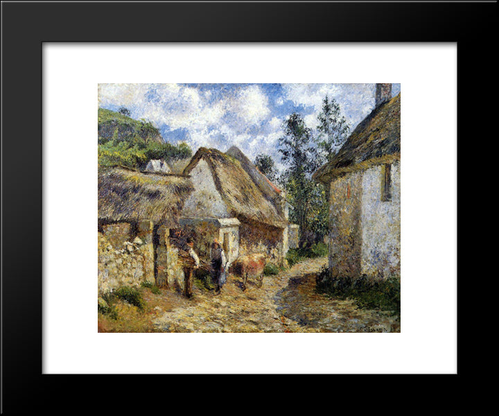A Street In Auvers (Thatched Cottage And Cow) 20x24 Black Modern Wood Framed Art Print Poster by Pissarro, Camille